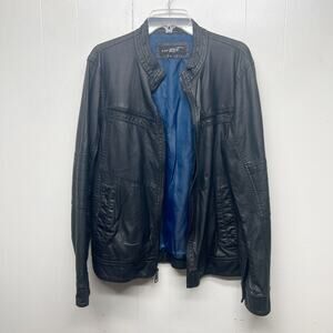 Black Rivet Black Faux Leather Men's Jacket Sz Medium Full Zip Lined Long Sleeve